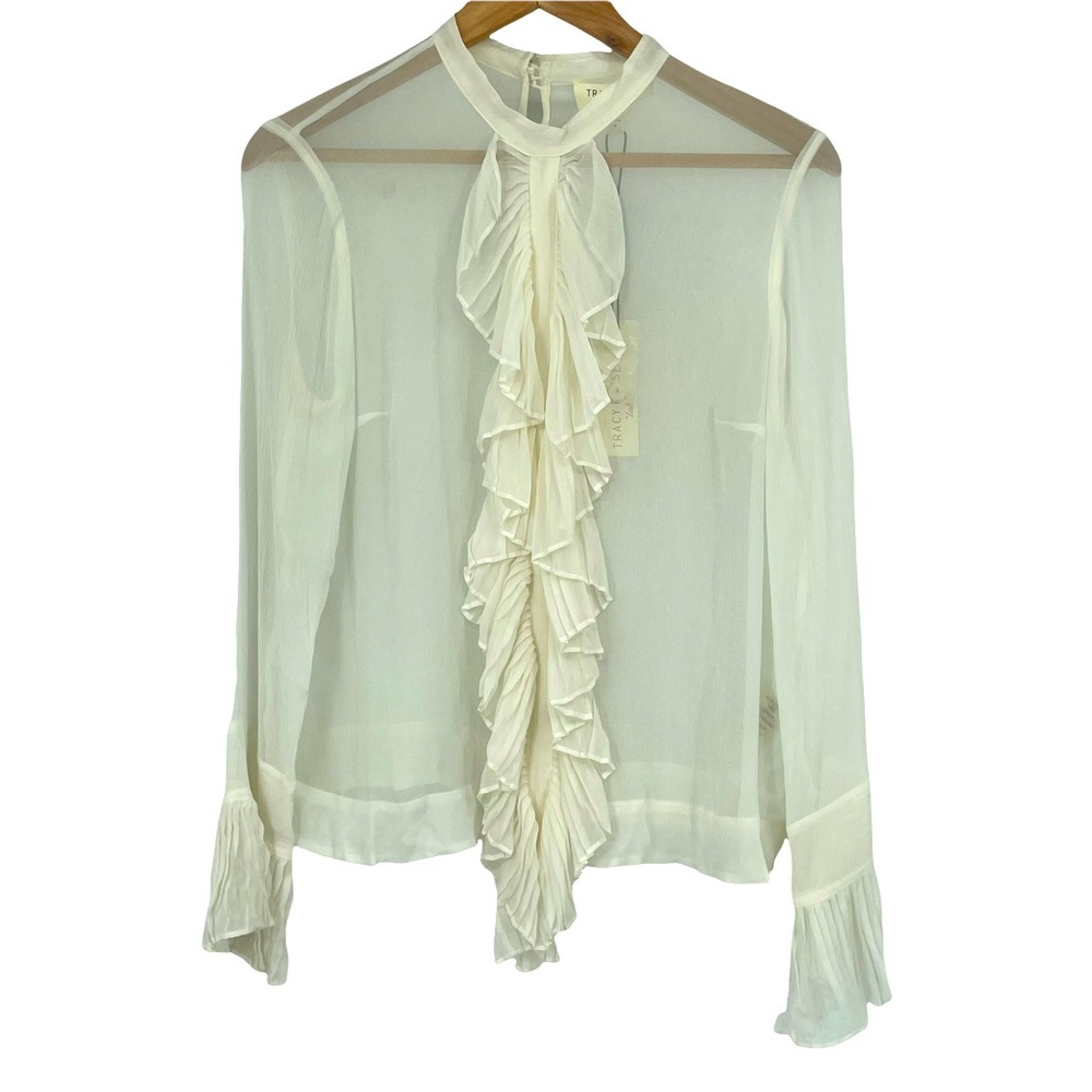 NWT Tracy Reese Lab Cream Victorian Ruffle Sheer Long Sleeve Button Down Blouse
